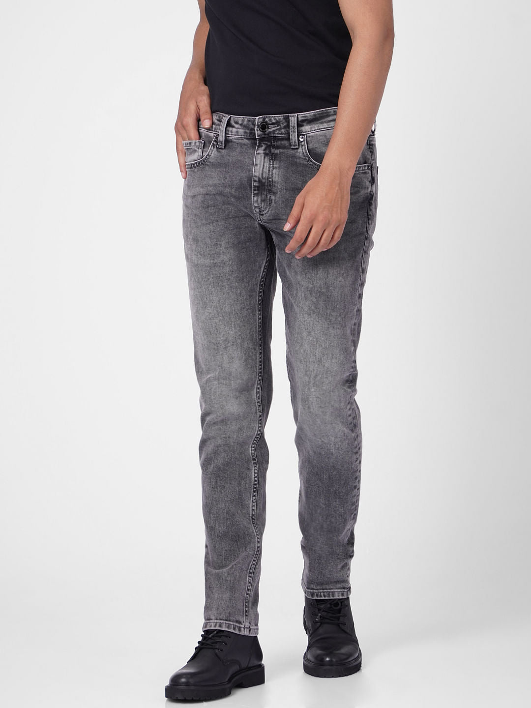 Grey Low Rise Washed Tim Slim Fit Jeans