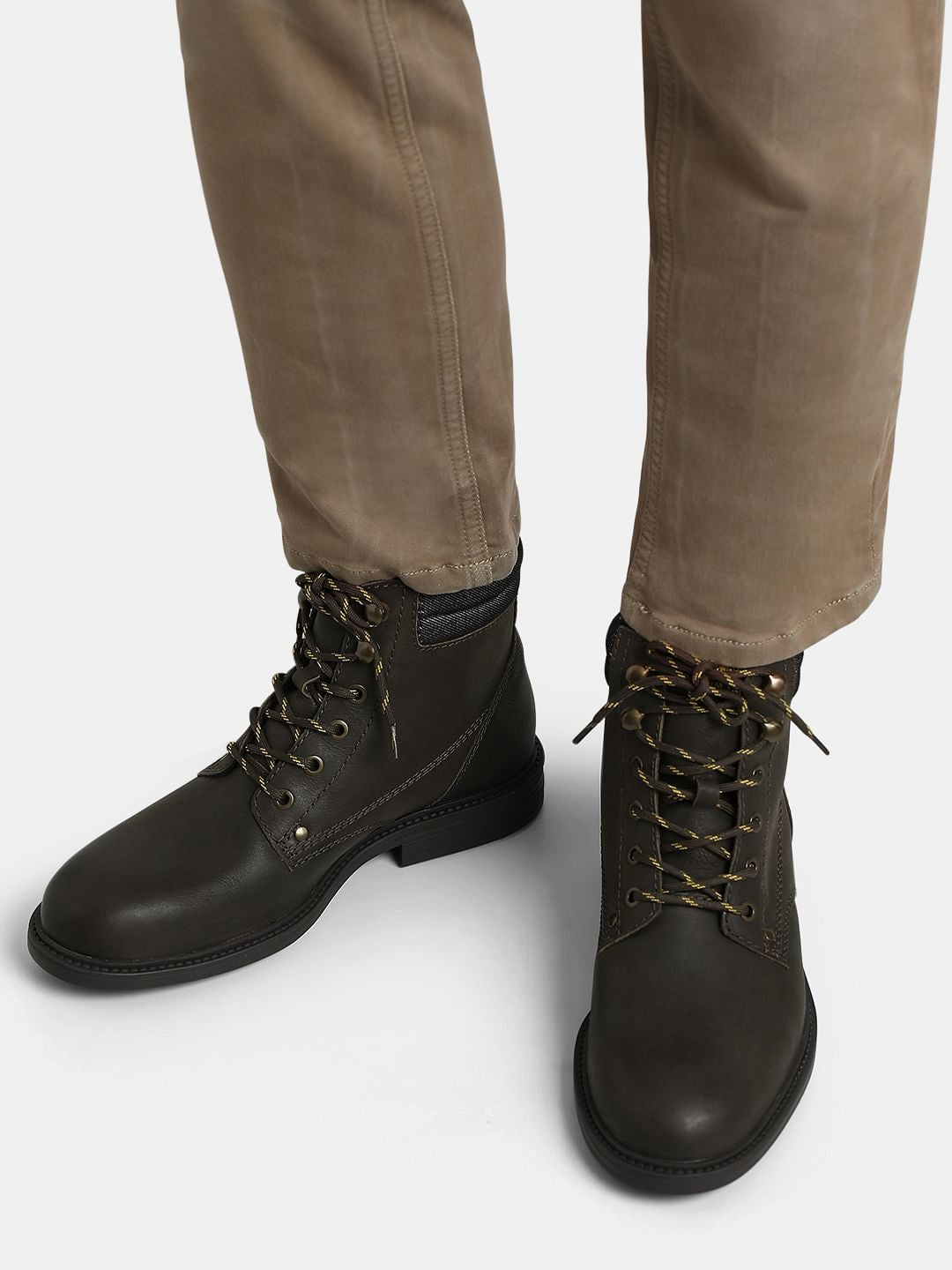 Olive High-Top Leather Boots