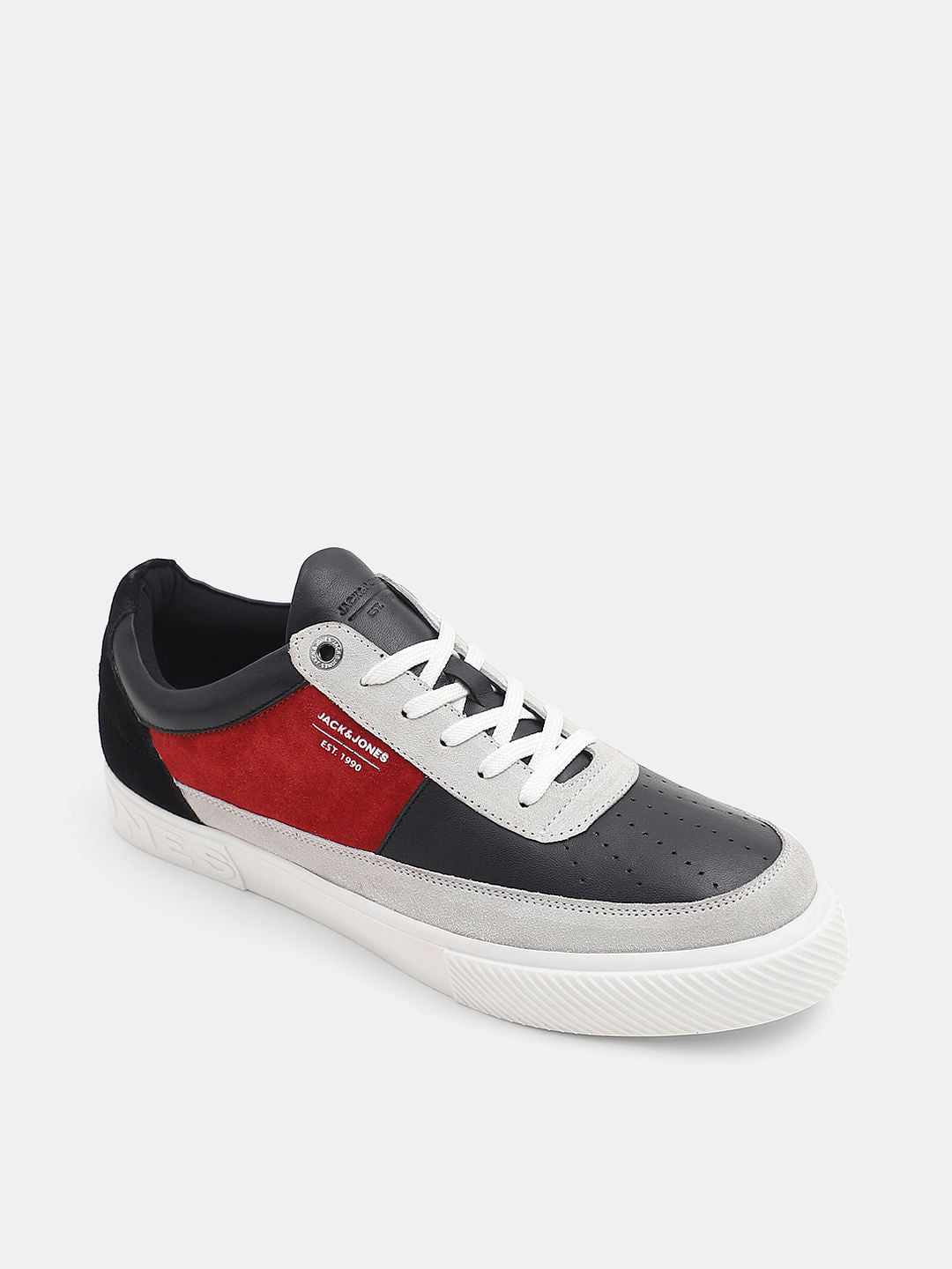 Black Colourblocked Leather Sneakers