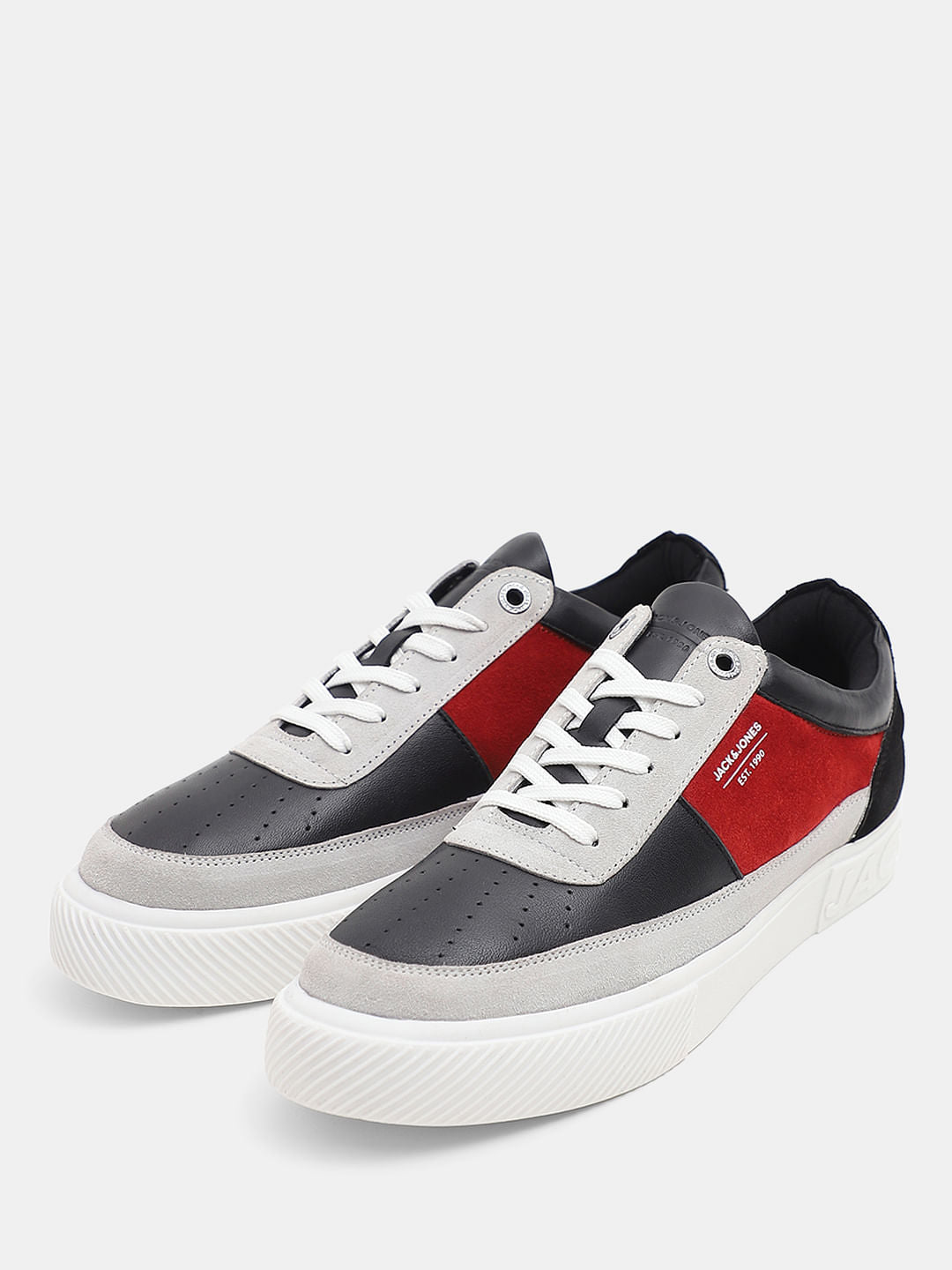 Black Colourblocked Leather Sneakers