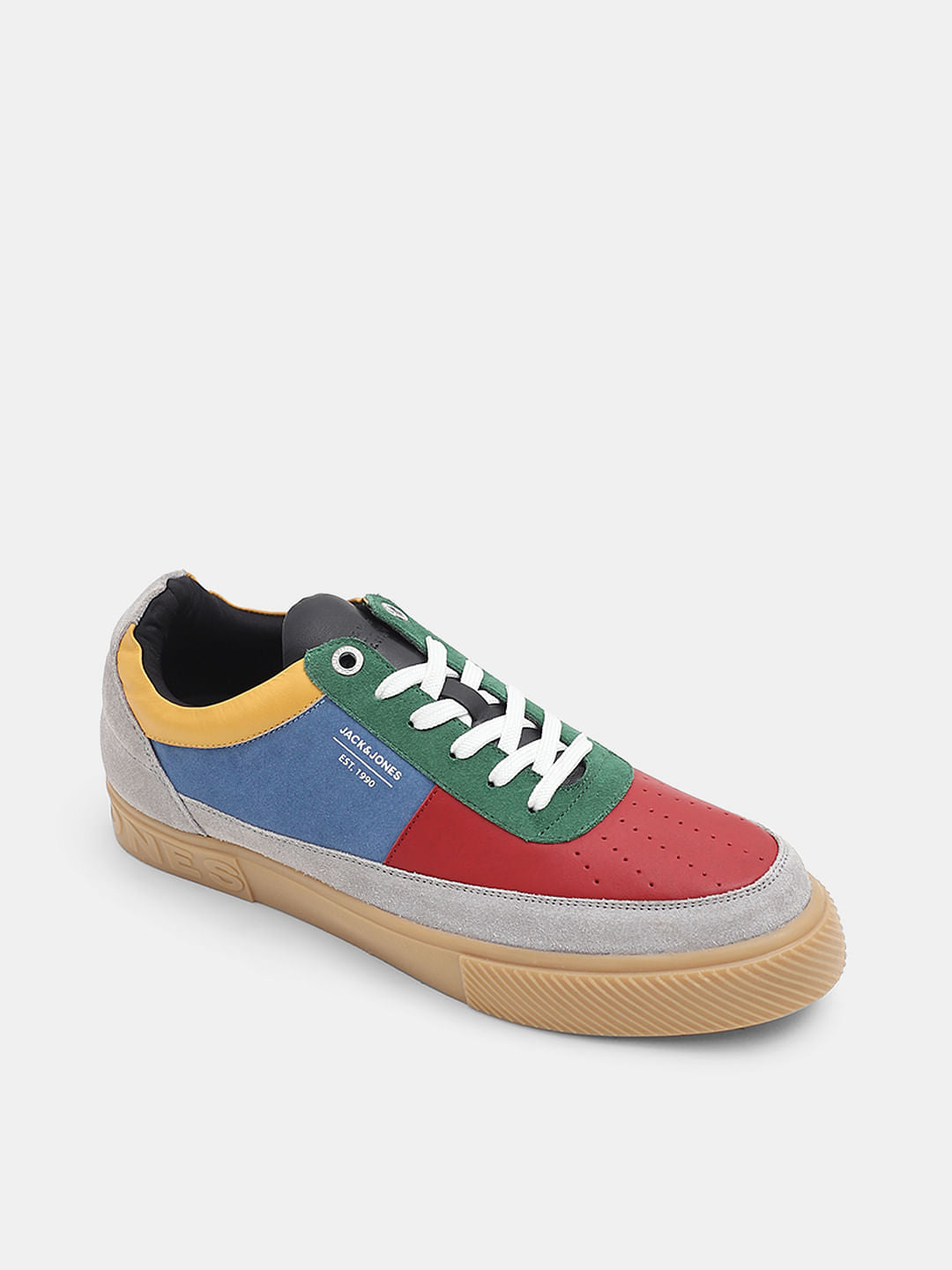 Red Colourblocked Leather Sneakers