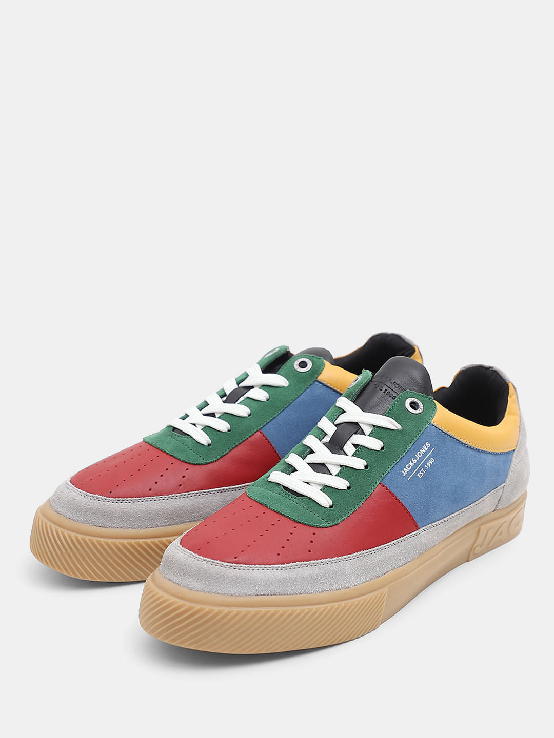 Red Colourblocked Leather Sneakers