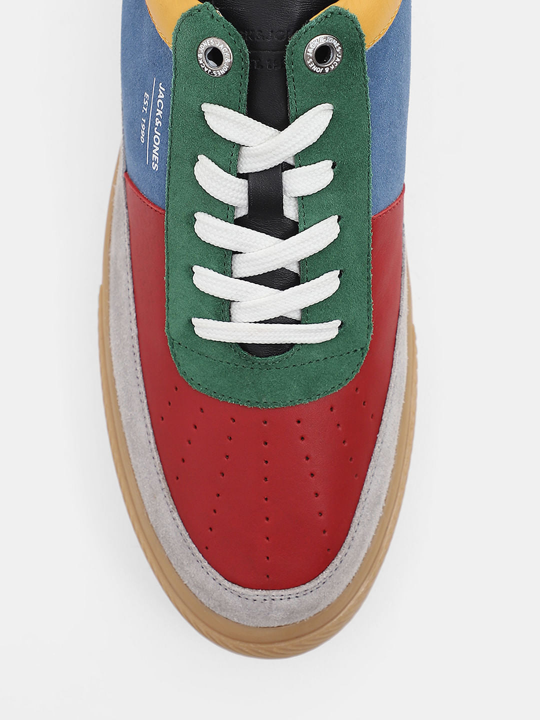 Red Colourblocked Leather Sneakers