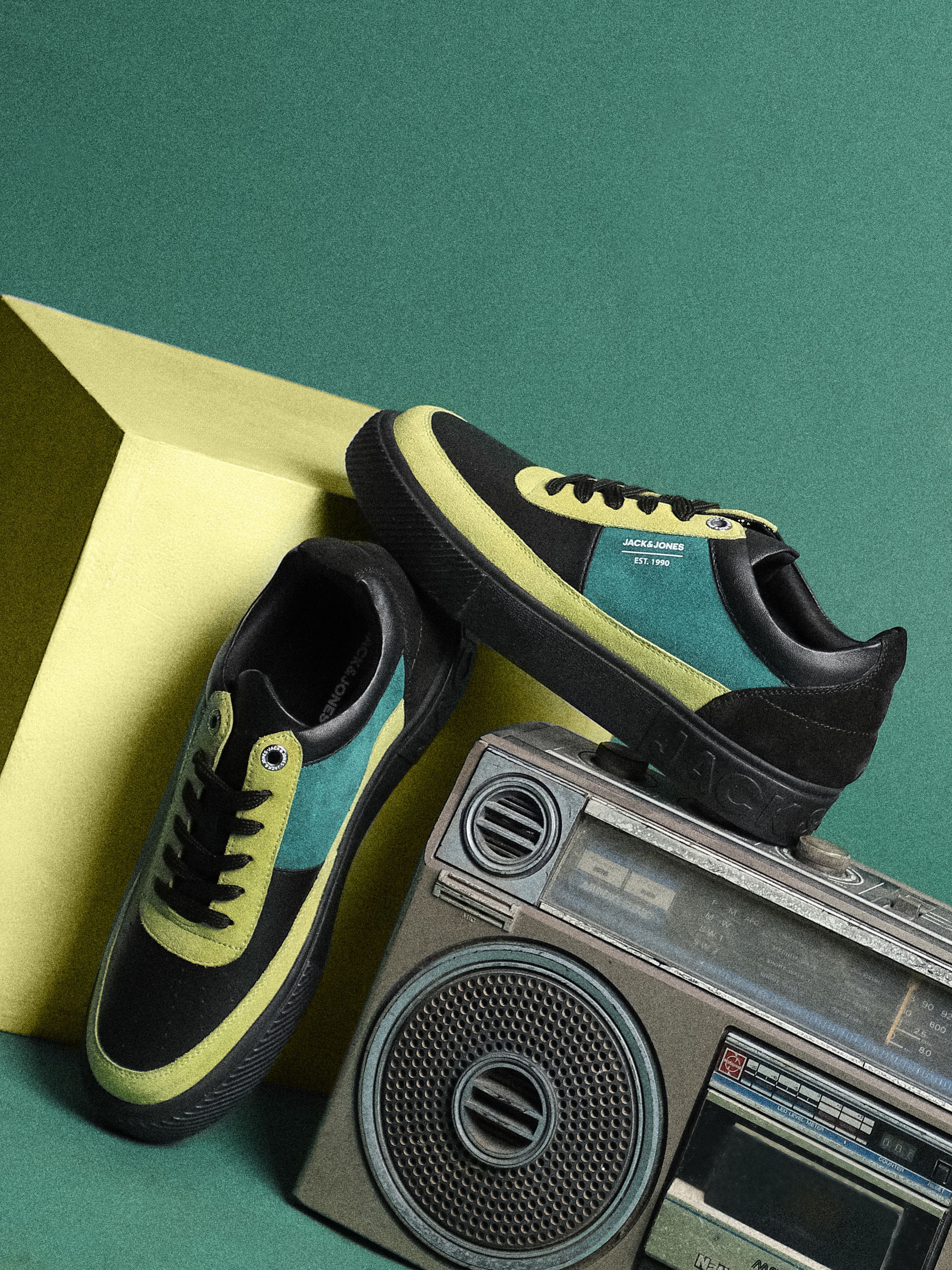 Black Colourblocked Leather Sneakers