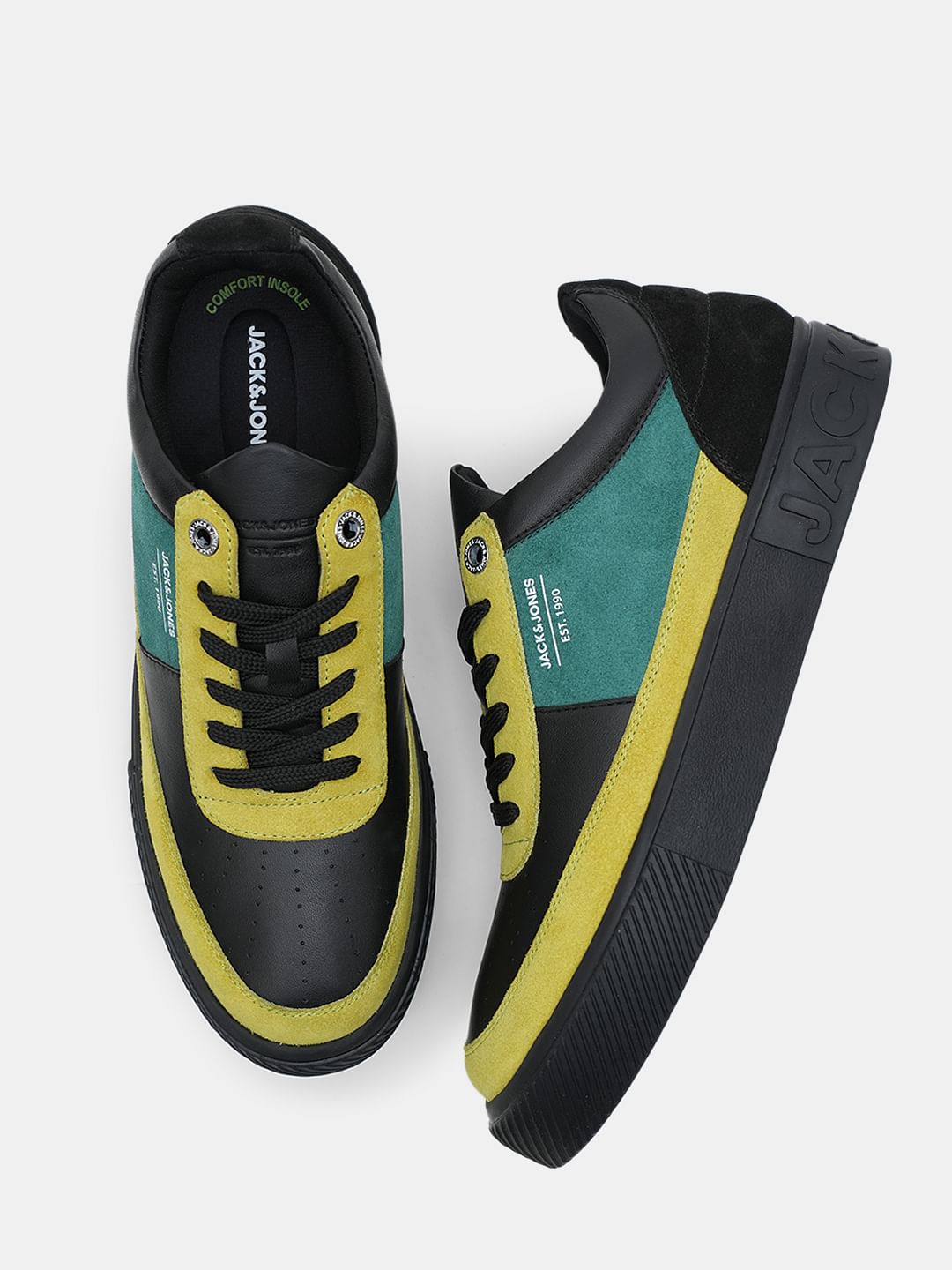 Black Colourblocked Leather Sneakers