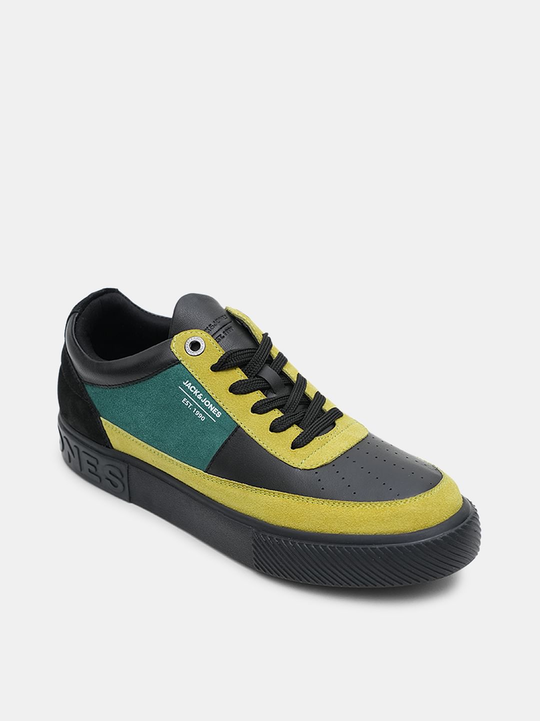 Black Colourblocked Leather Sneakers