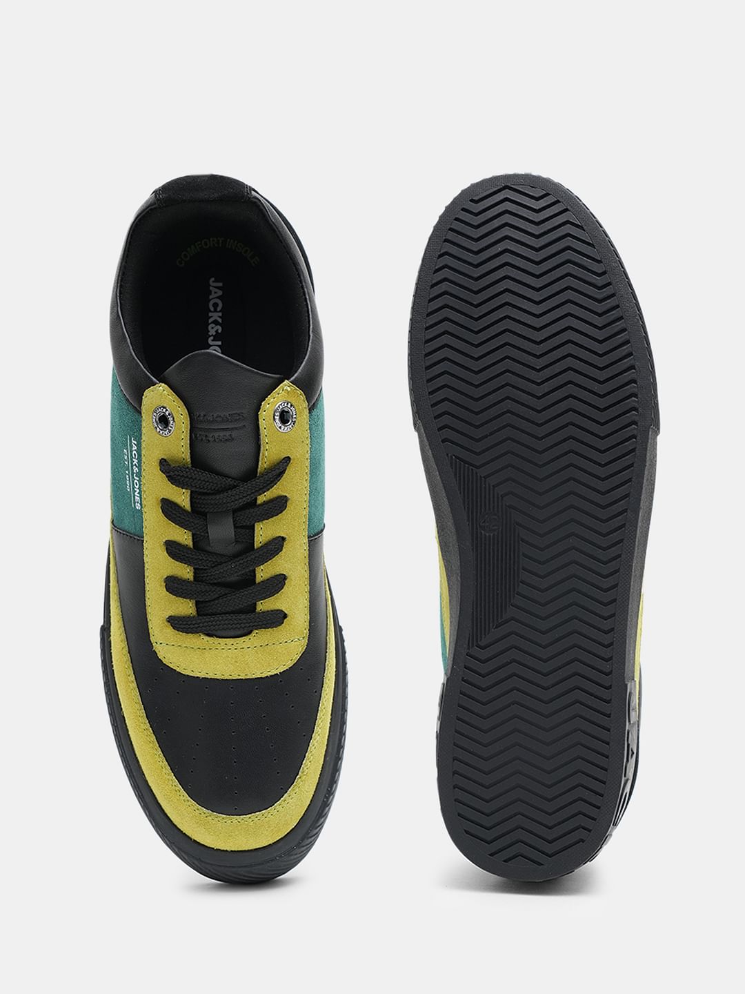 Black Colourblocked Leather Sneakers