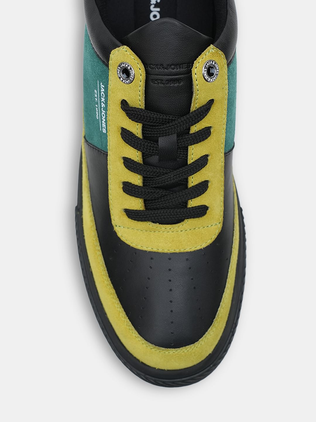 Black Colourblocked Leather Sneakers