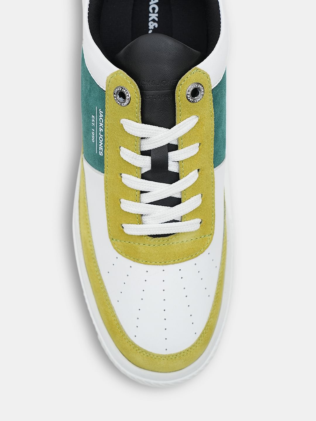 White Colourblocked Leather Sneakers