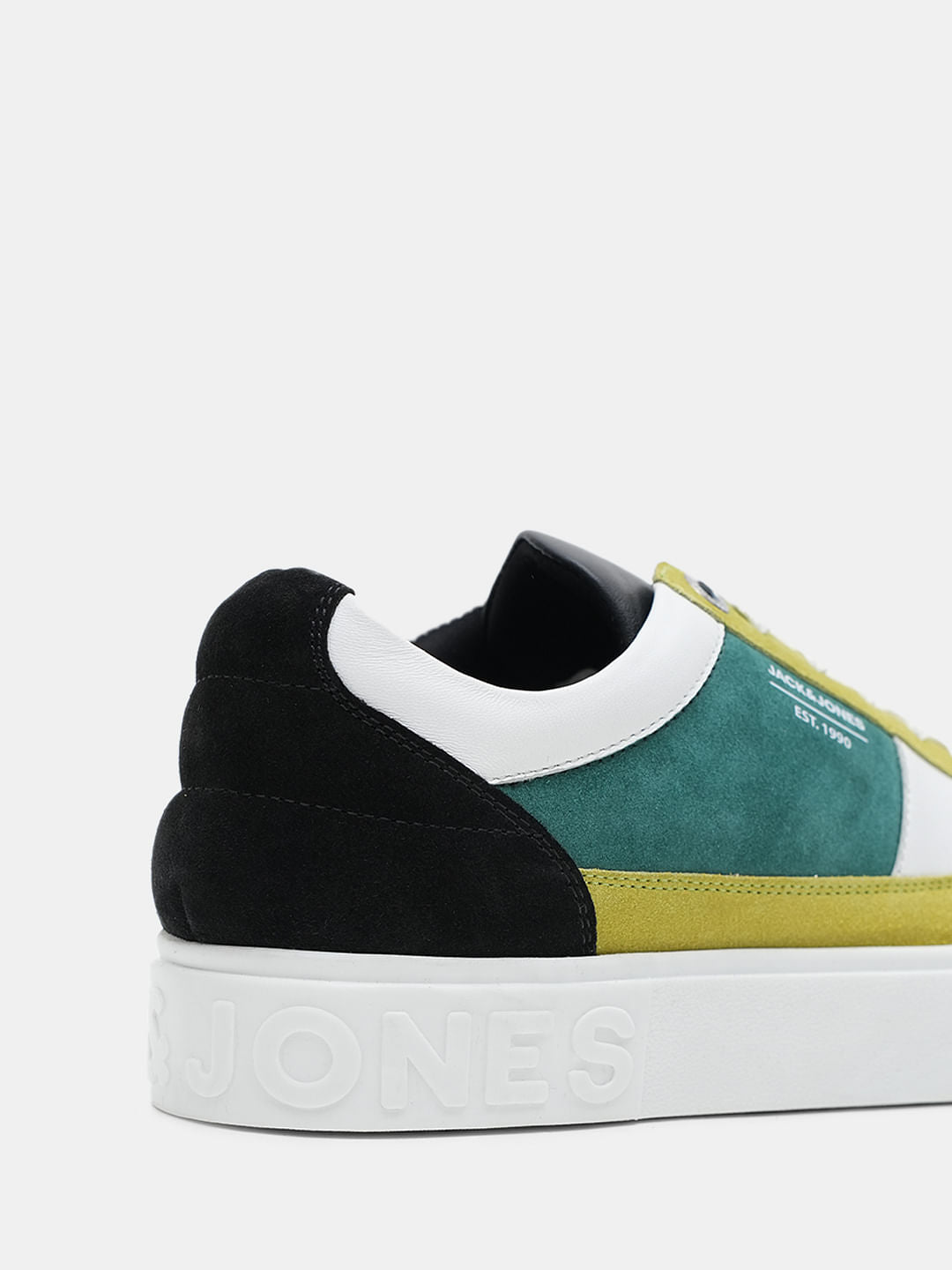 White Colourblocked Leather Sneakers