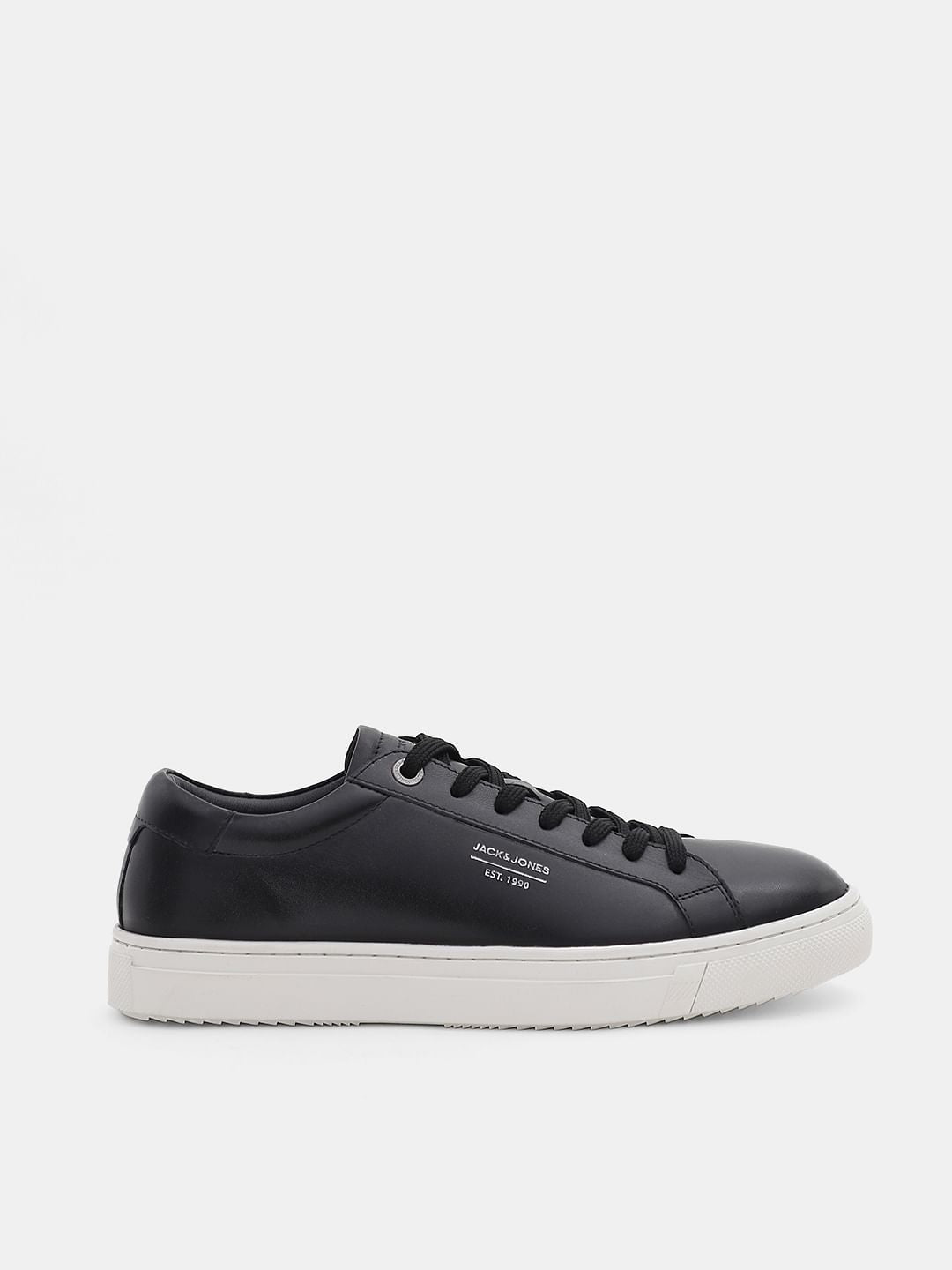 Black Leather Lace-Up Sneakers