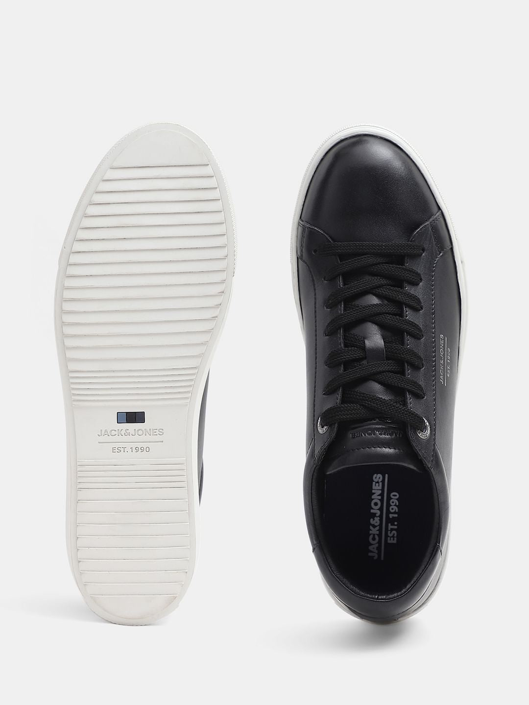 Black Leather Lace-Up Sneakers