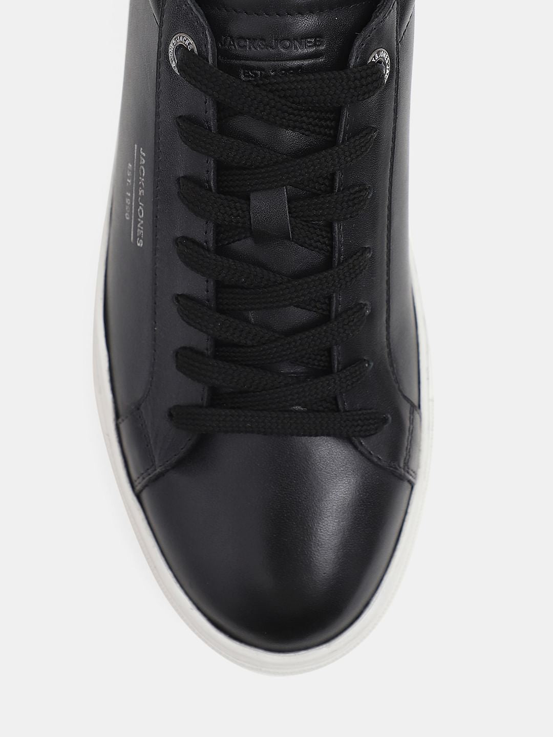 Black Leather Lace-Up Sneakers