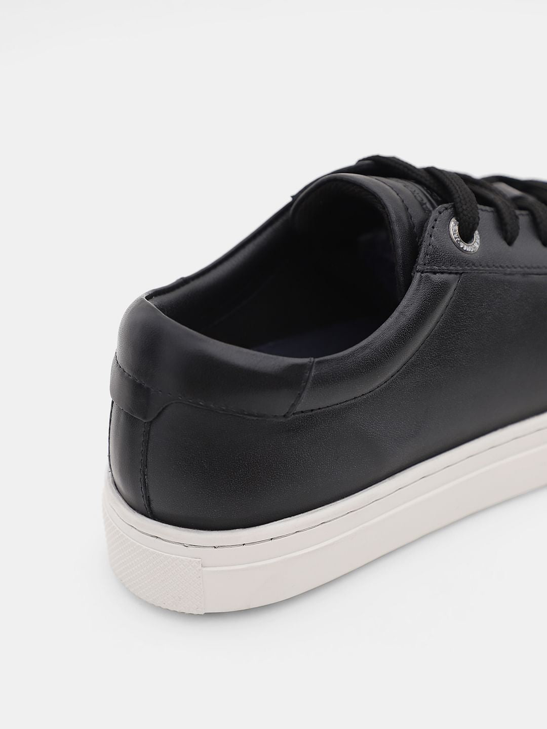 Black Leather Lace-Up Sneakers