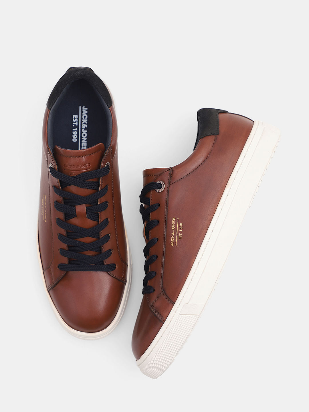 Brown Leather Lace-Up Sneakers