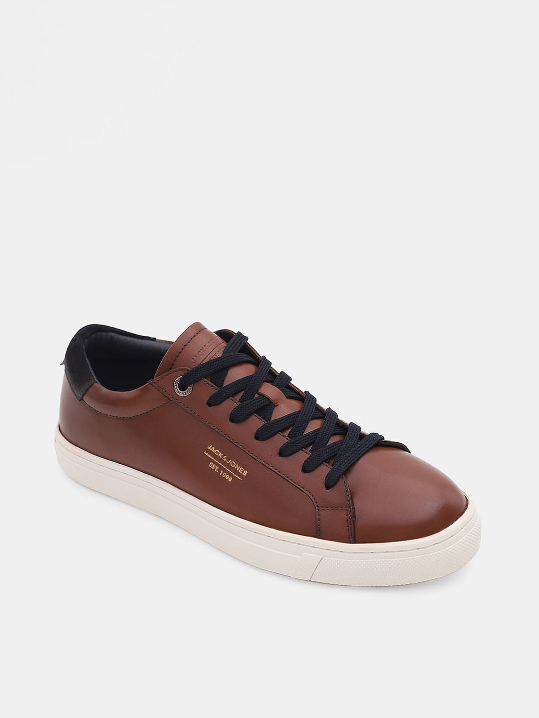 Brown Leather Lace-Up Sneakers