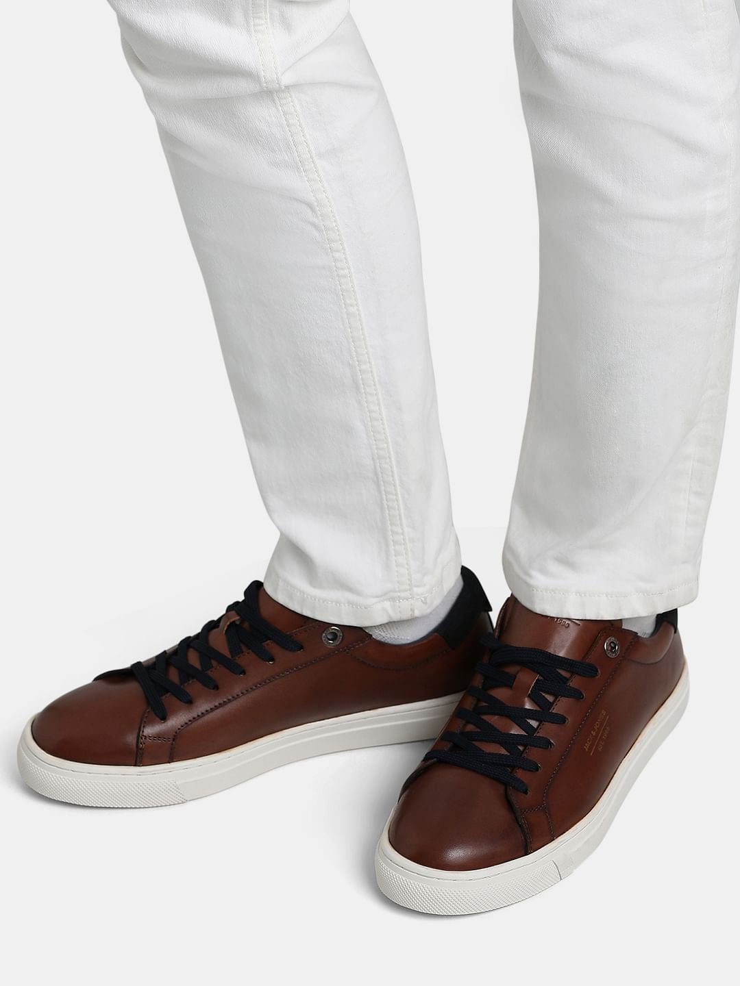 Brown Leather Lace-Up Sneakers