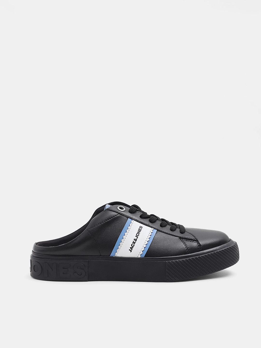 Black Leather Lace-Up Mules