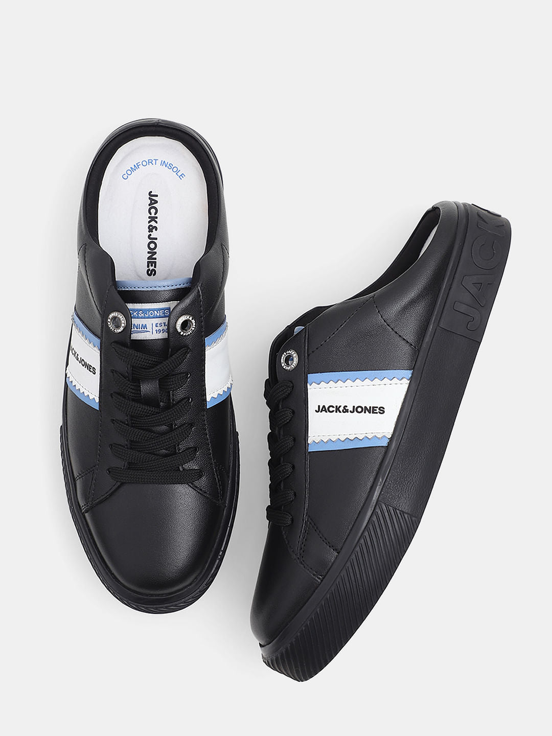 Black Leather Lace-Up Mules