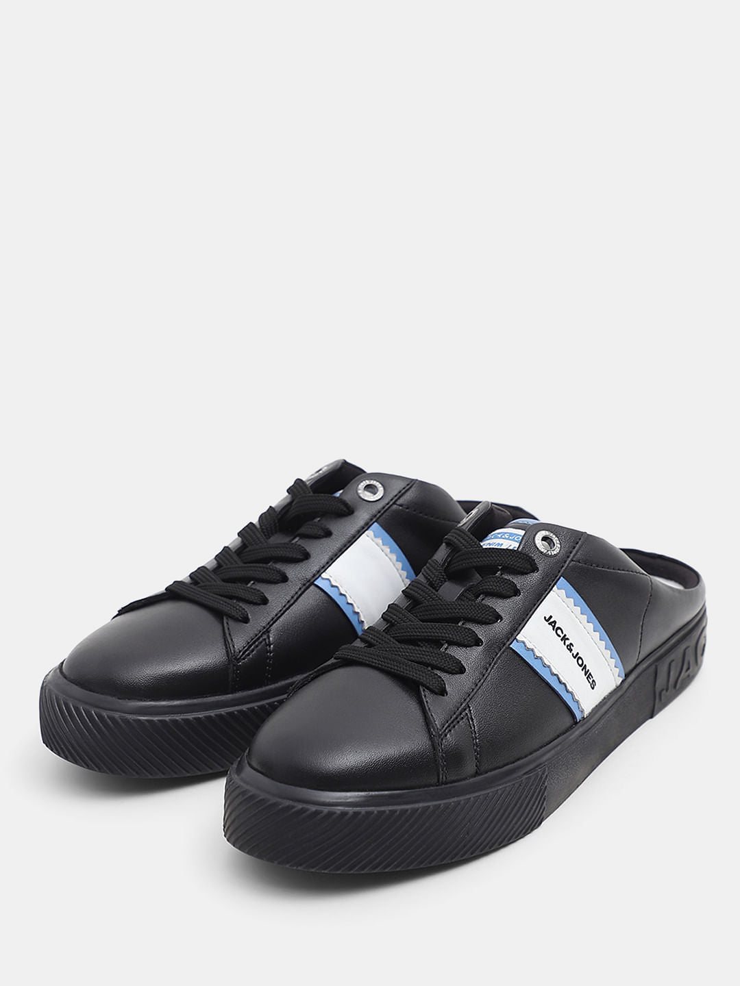 Black Leather Lace-Up Mules