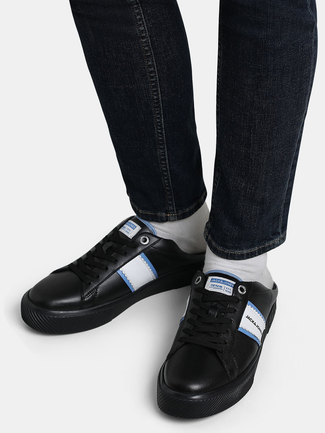 Black Leather Lace-Up Mules