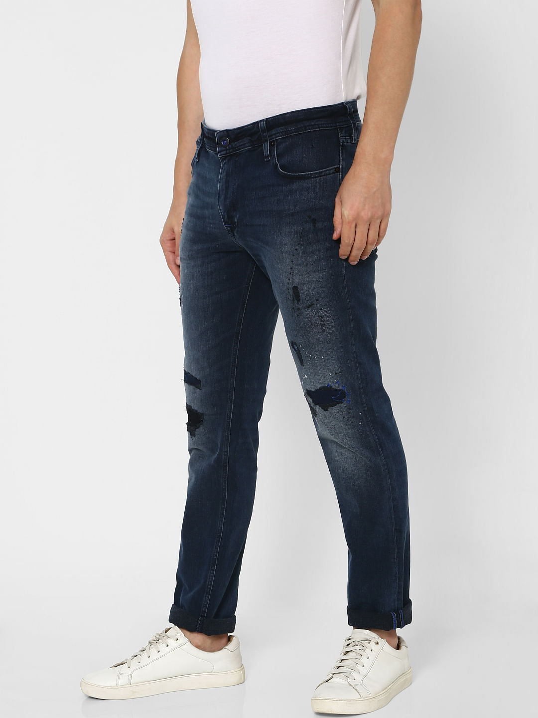 Dark Blue Low Rise Ben Torn Skinny Jeans