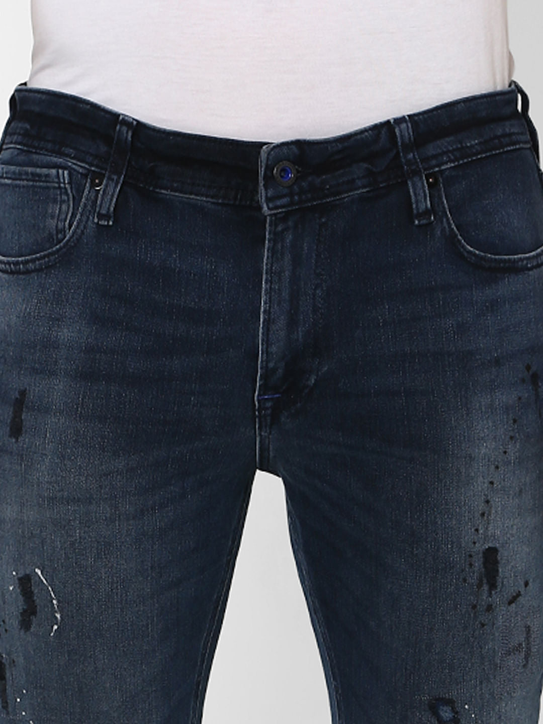 Dark Blue Low Rise Ben Torn Skinny Jeans