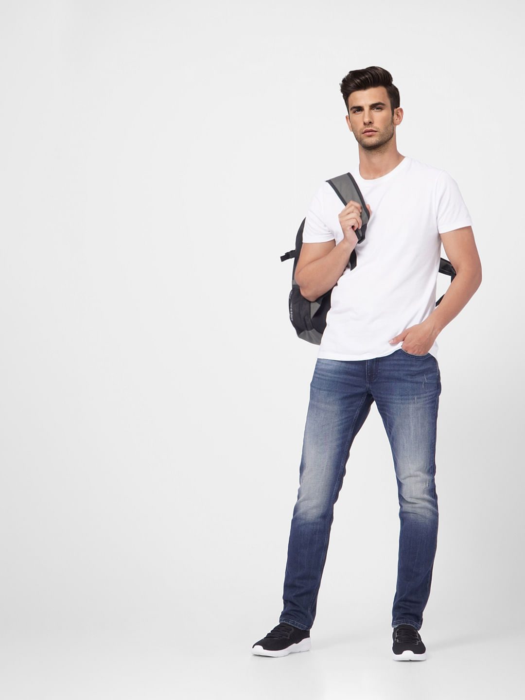 Blue Low Rise Washed Tim Slim Fit Jeans