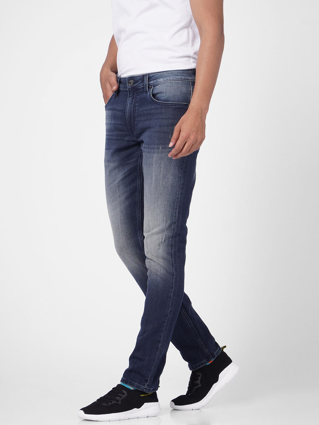 Blue Low Rise Washed Tim Slim Fit Jeans