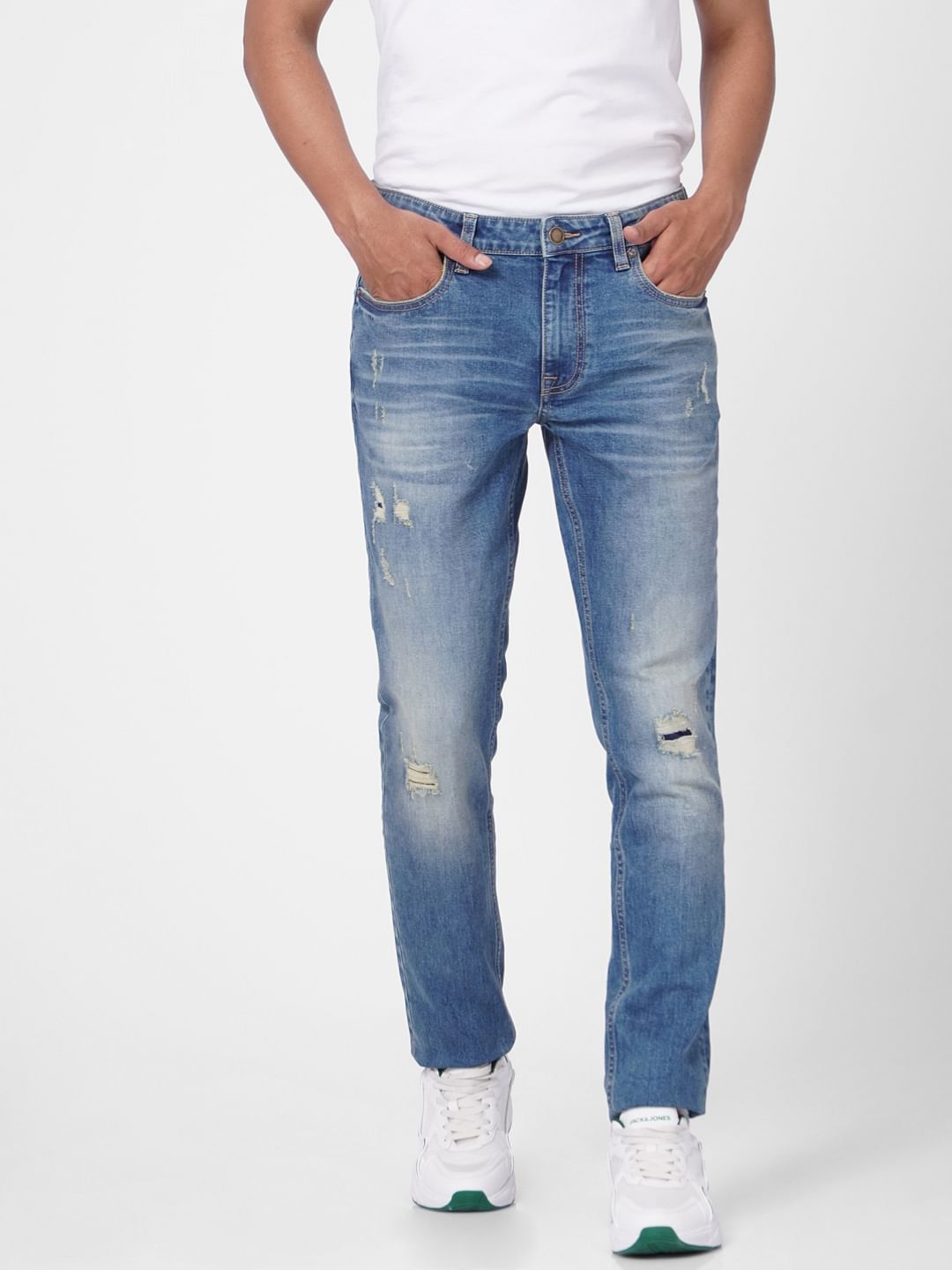 Blue Low Rise Distressed Ben Skinny Jeans