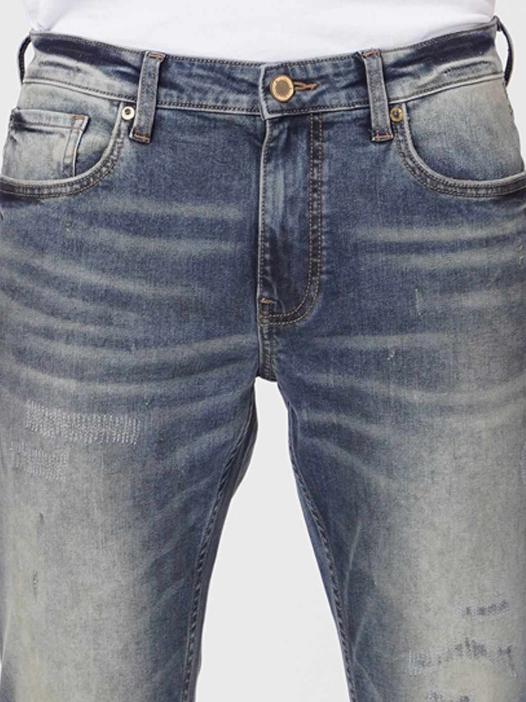 Blue Low Rise Washed Tim Anti Fit Jeans