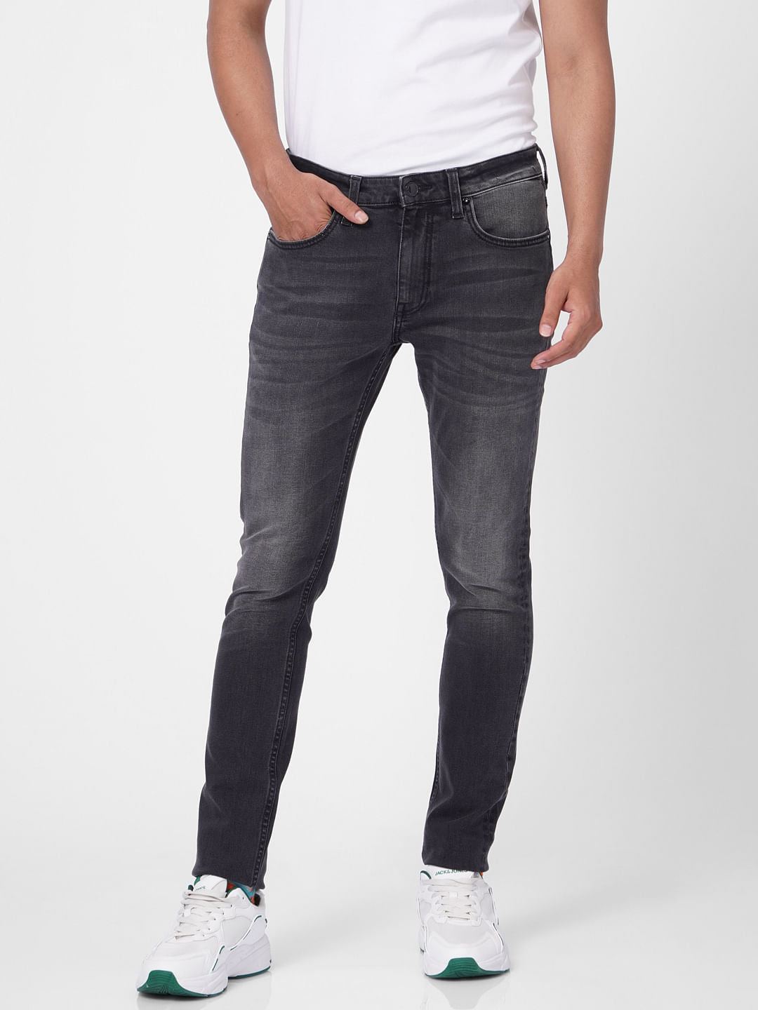 Grey Low Rise Washed Liam Skinny Jeans
