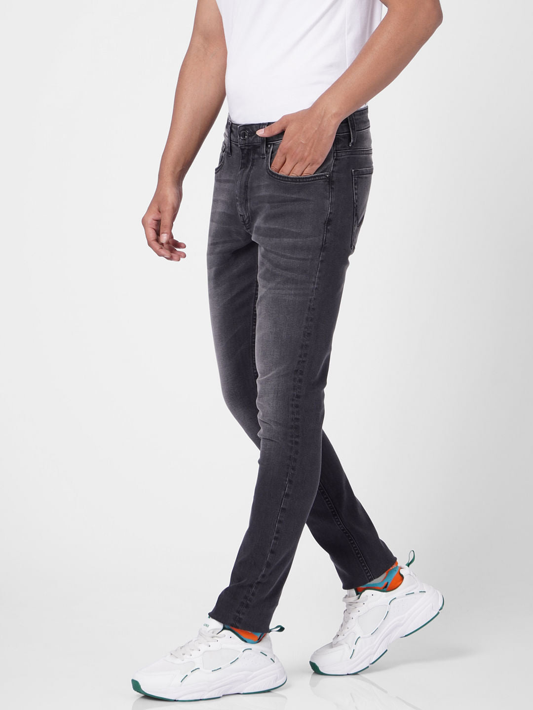 Grey Low Rise Washed Liam Skinny Jeans
