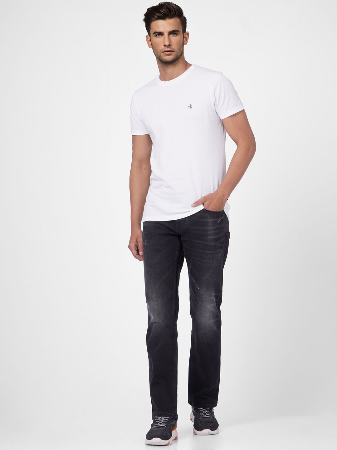 Black Mid Rise Clark Regular Fit Jeans