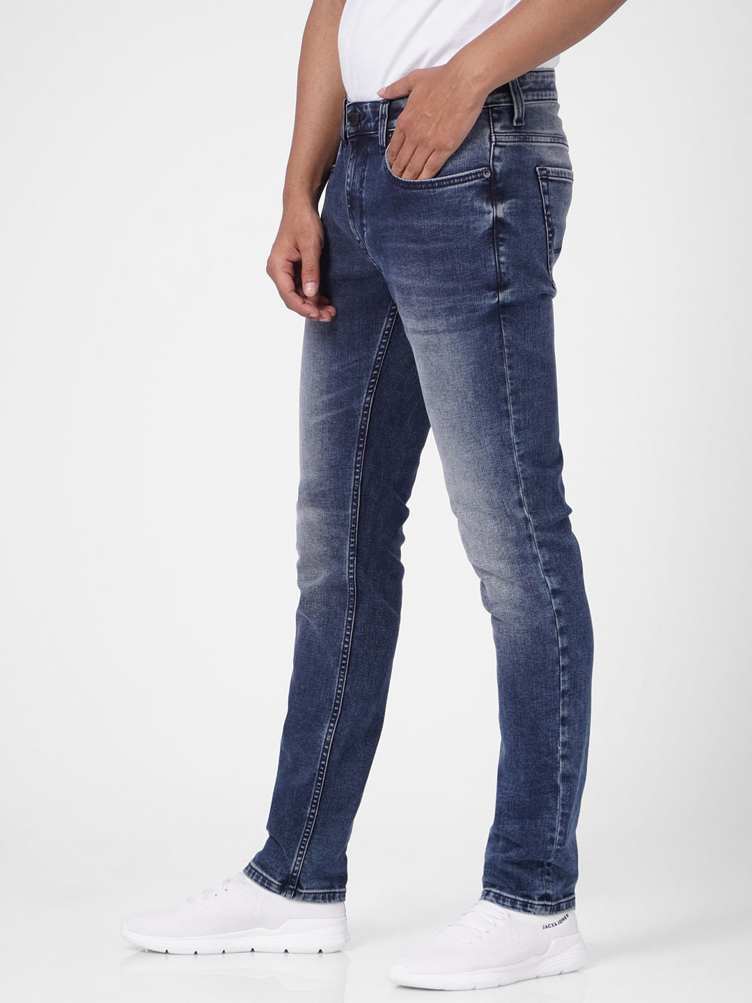 Dark Blue Low Rise Washed Tim Anti Fit Jeans