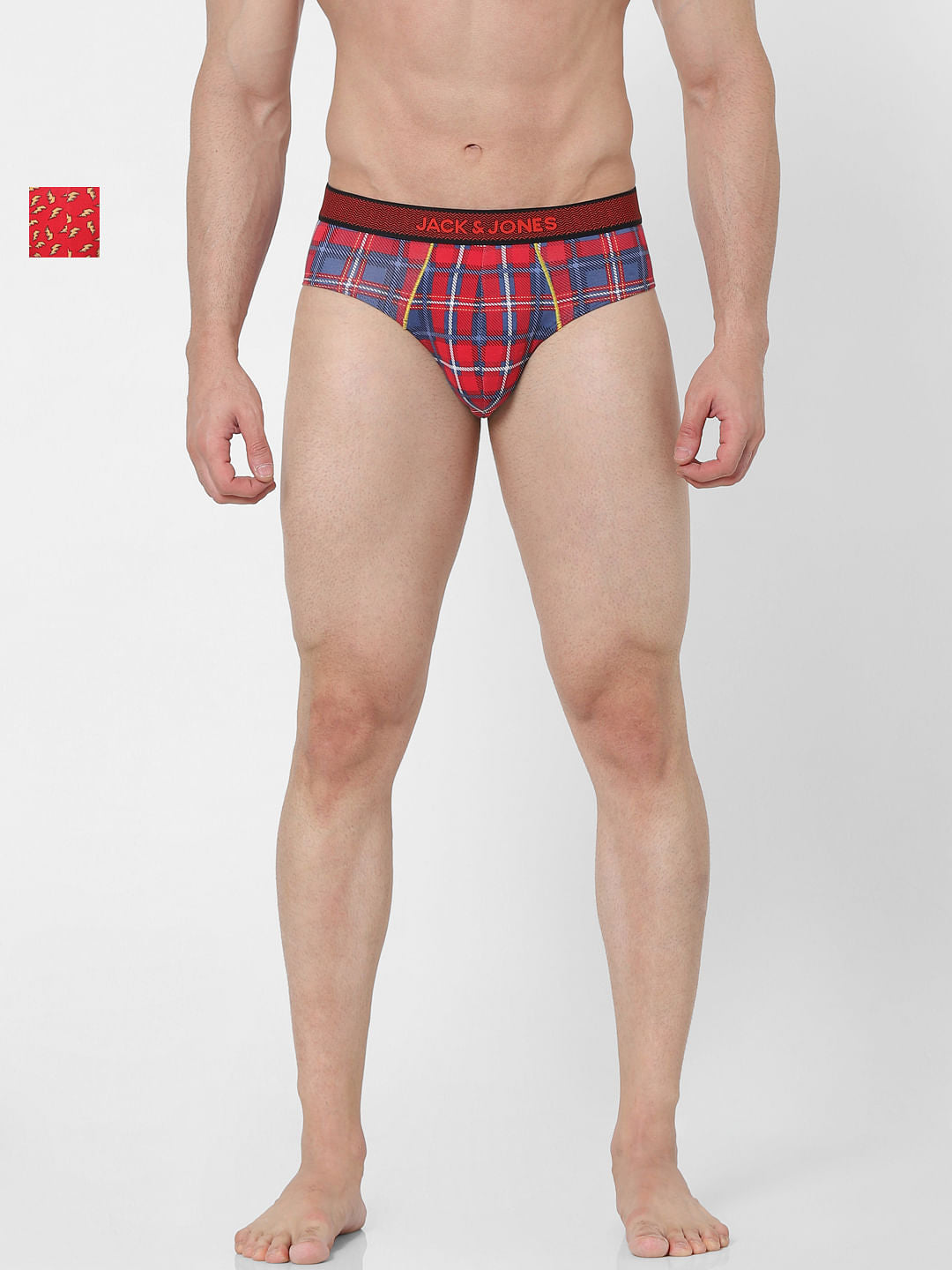 Pack of 2 Briefs - Red Check & Thunder Print - S