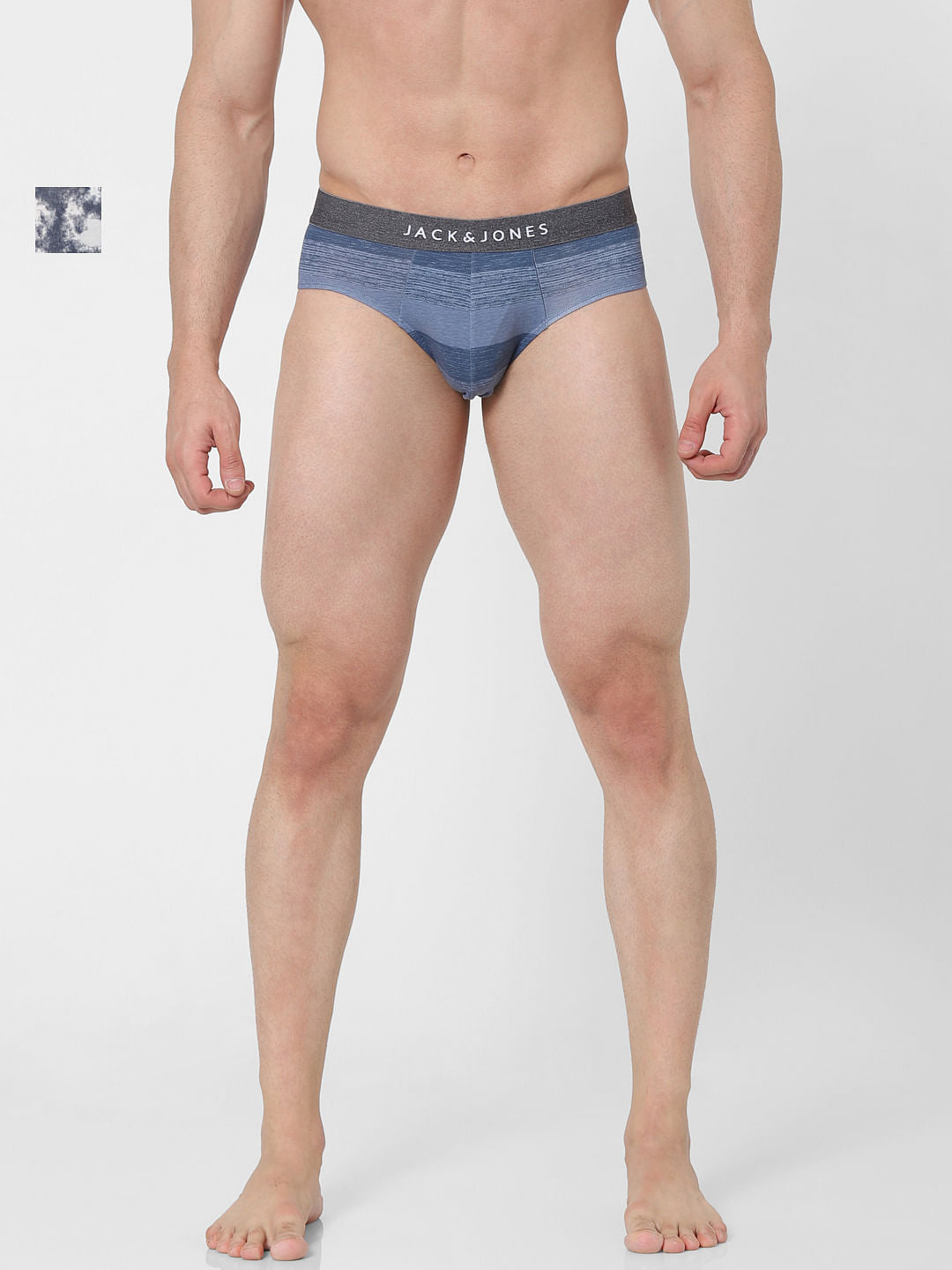 Pack of 2 Printed Briefs - Blue & White - S