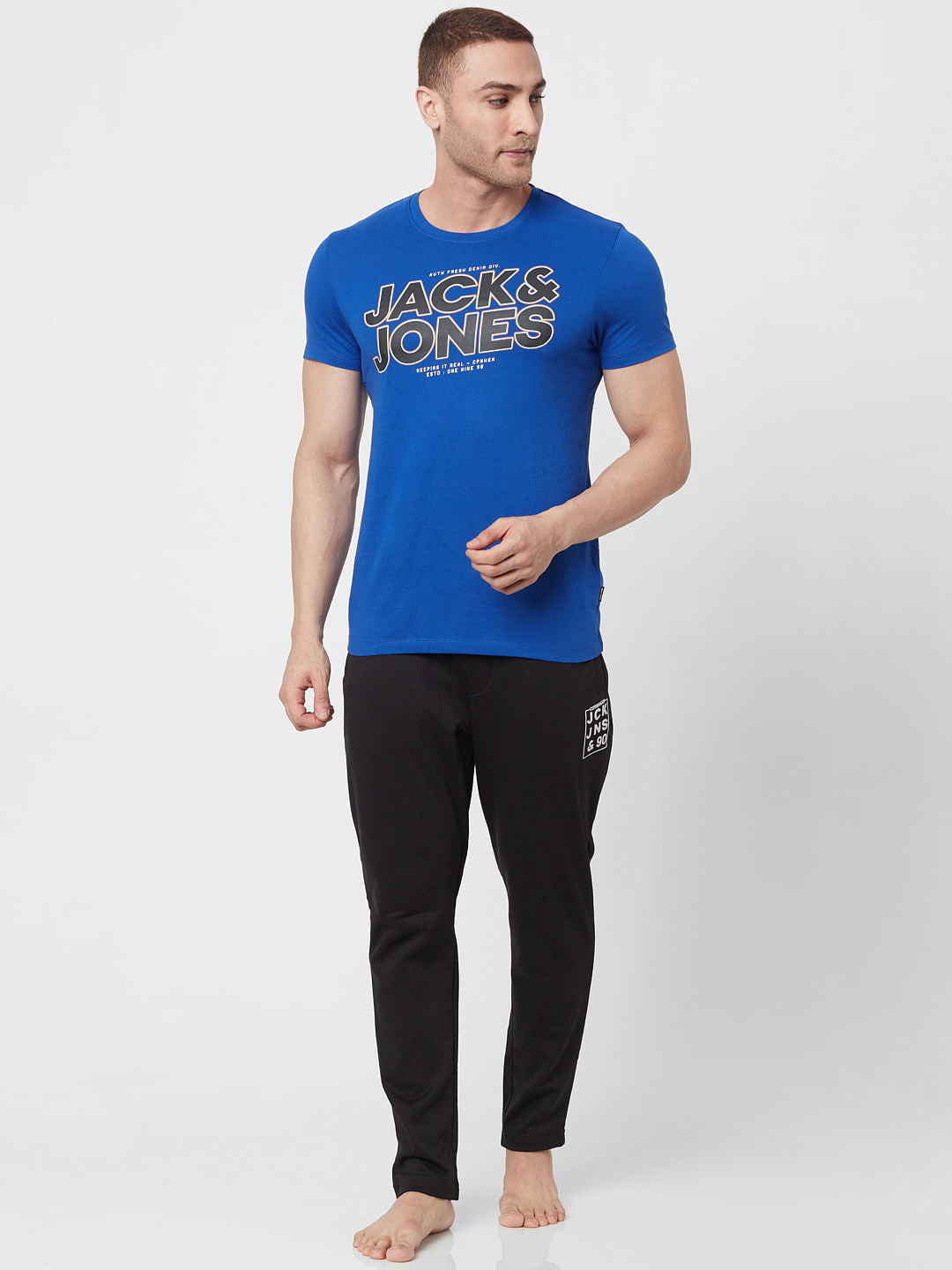 Blue Logo Print Crew Neck T-shirt - S