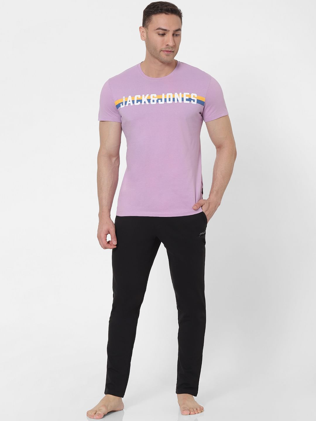 Purple Logo Print Crew Neck T-shirt