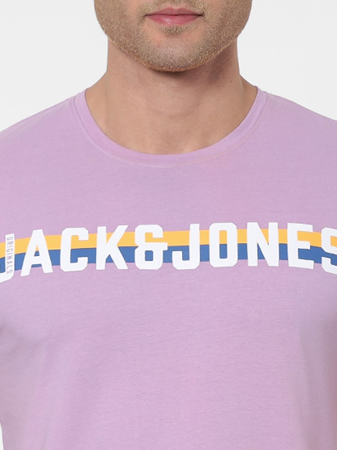 Purple Logo Print Crew Neck T-shirt