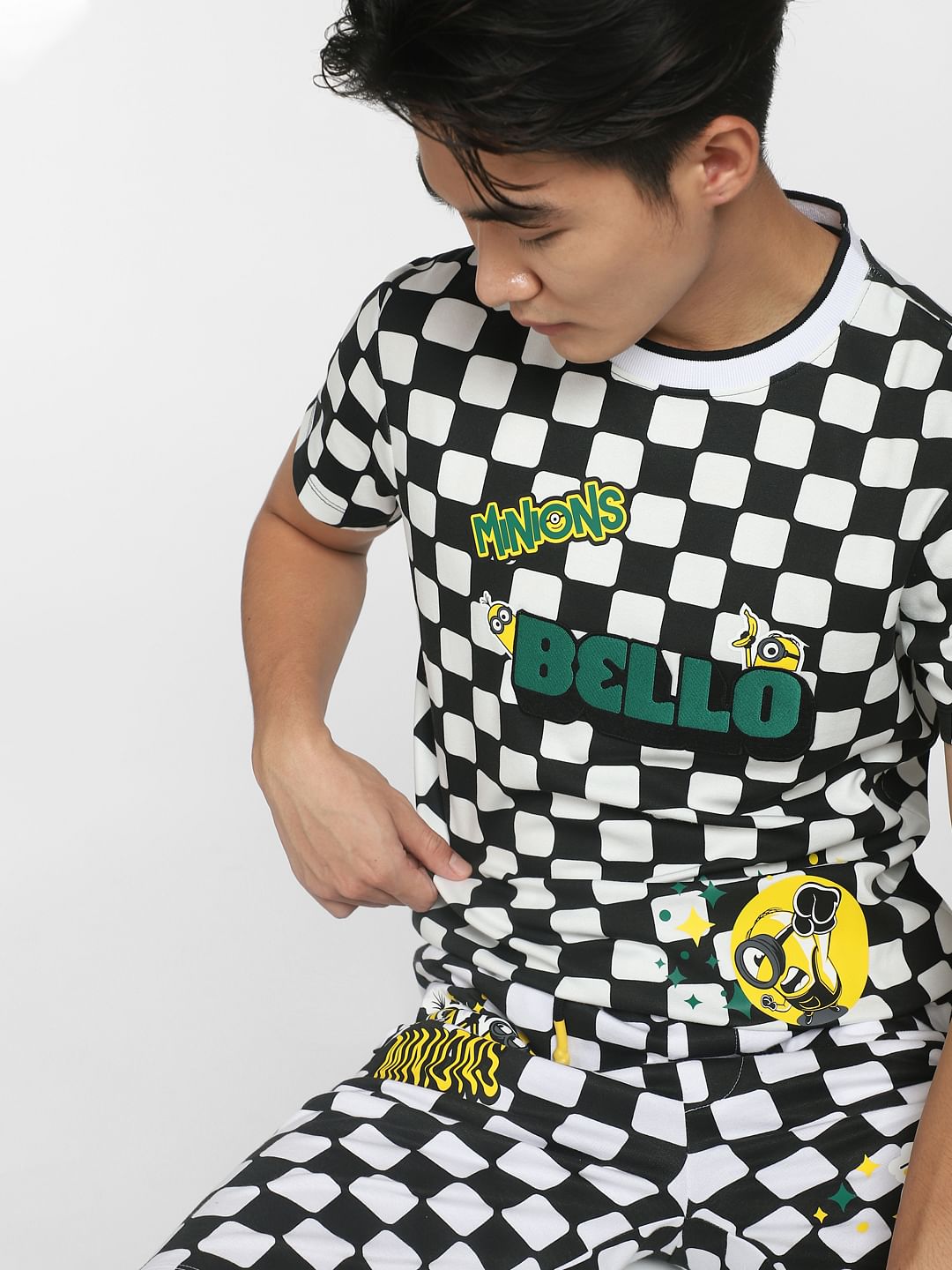 Minion White Check Print Co-ord T-shirt - S