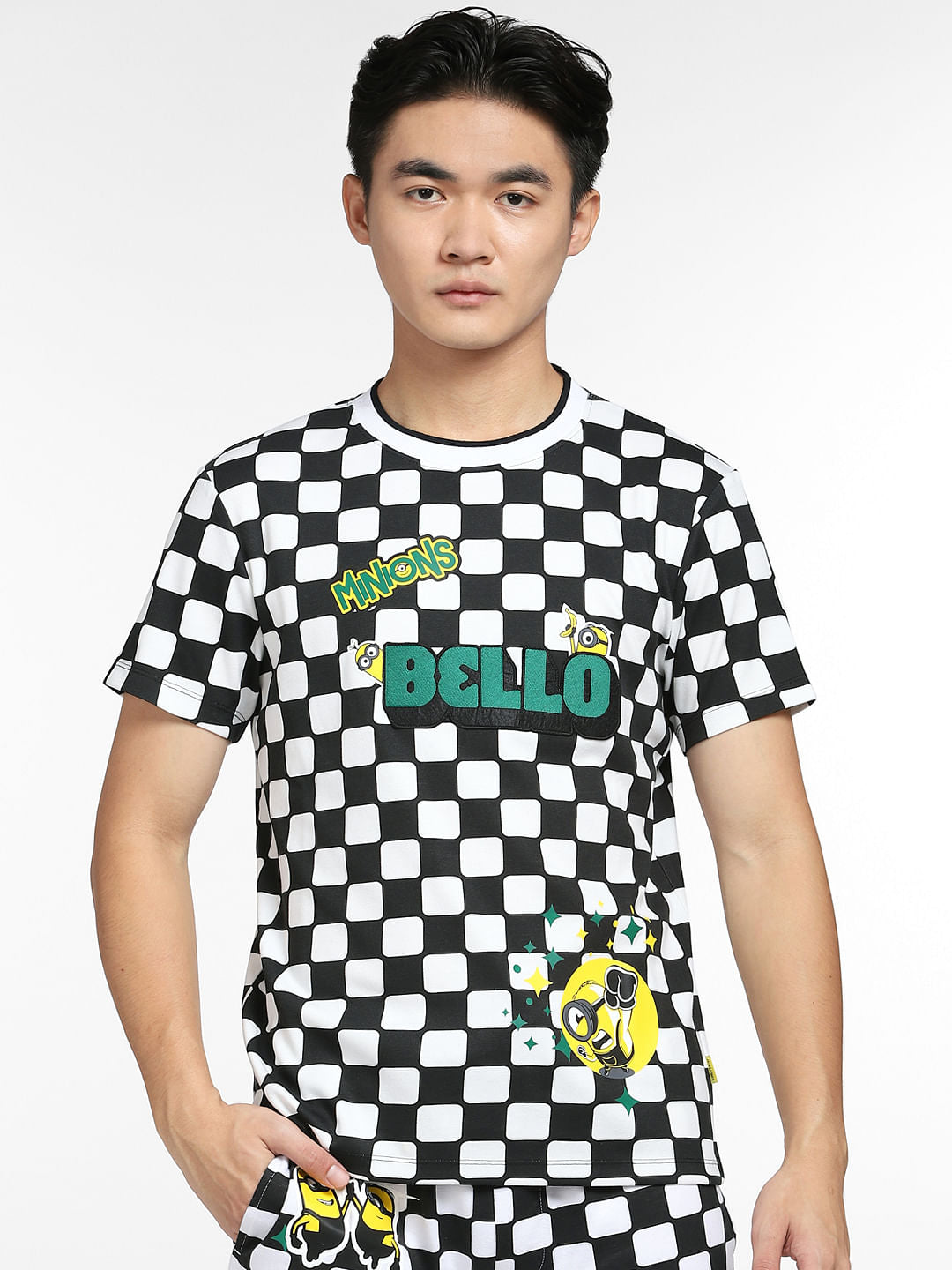 Minion White Check Print Co-ord T-shirt