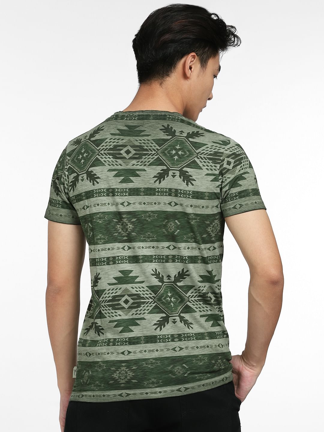 Green Aztec Print Crew Neck T-shirt