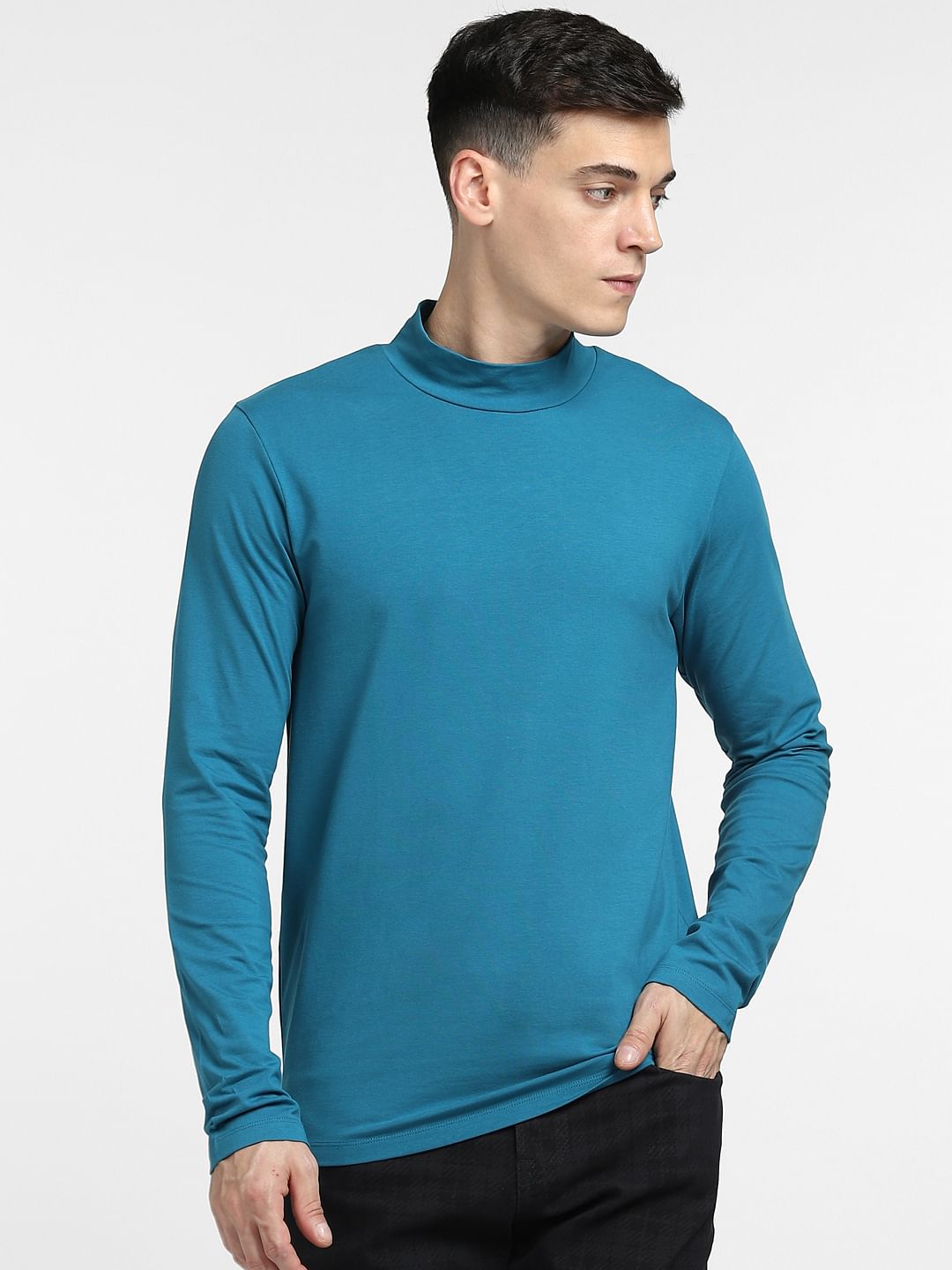 Blue High Neck T-shirt
