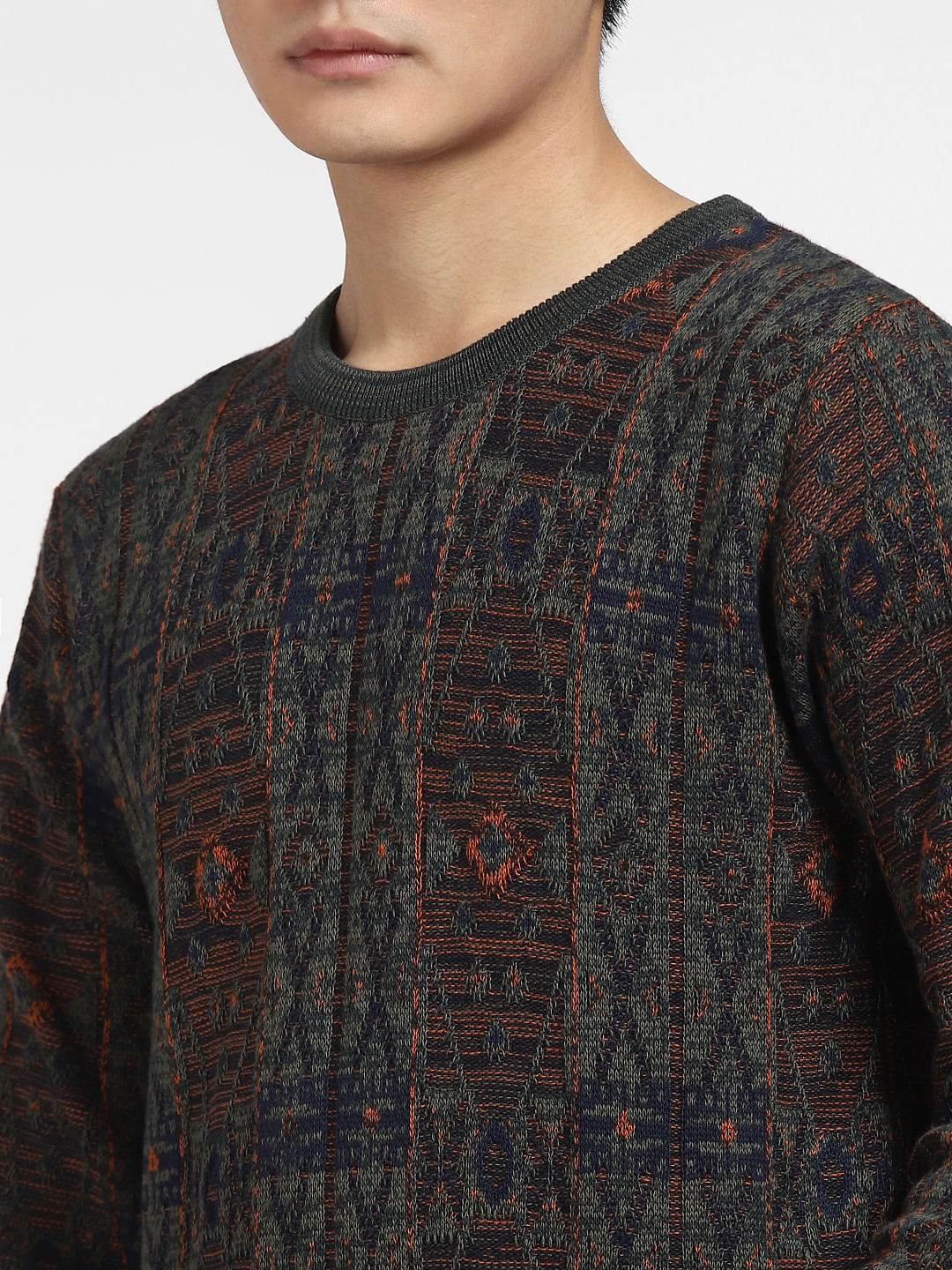 Green Printed Knit Crew Neck T-shirt