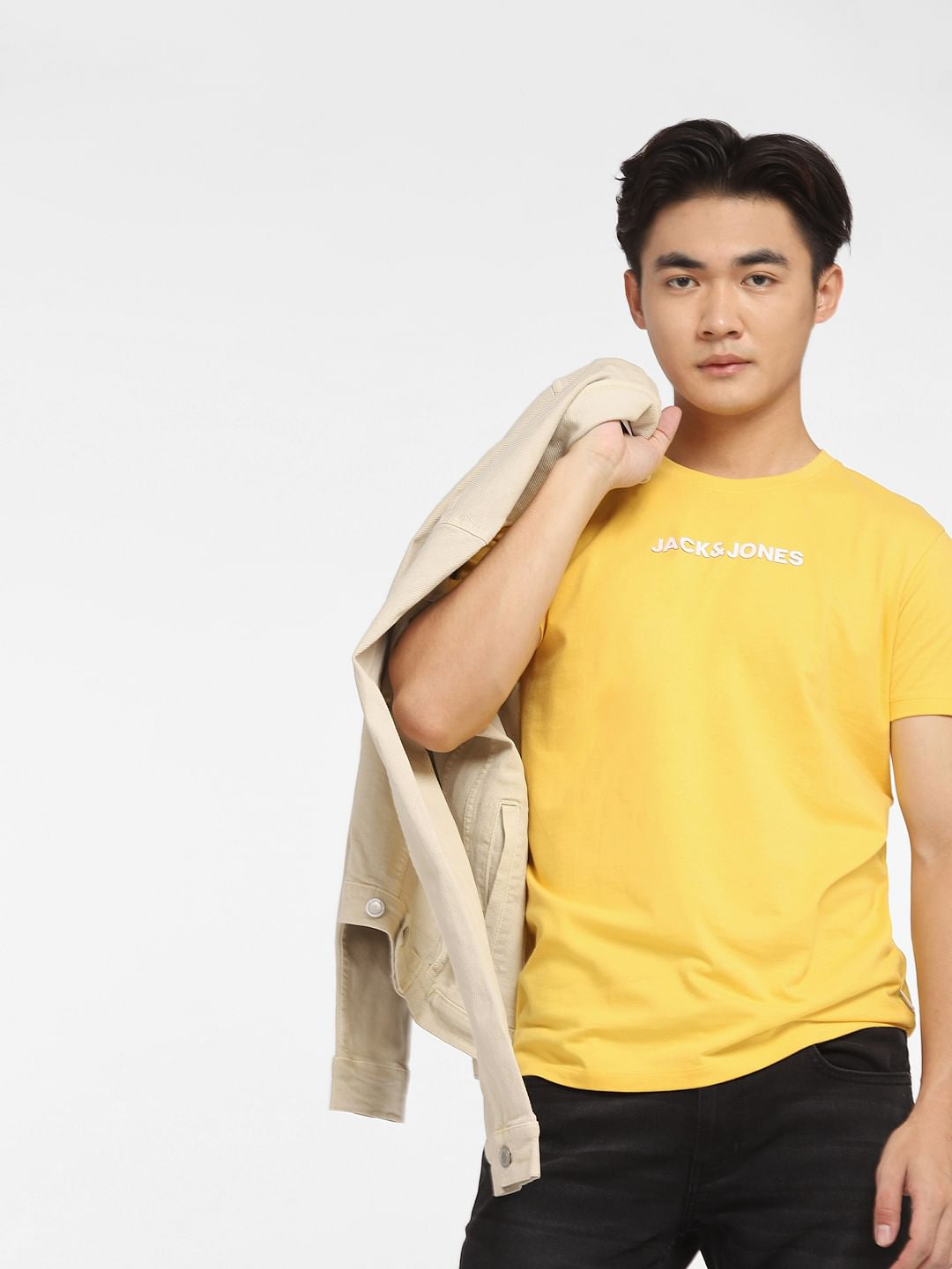 Yellow Logo Print Crew Neck T-shirt
