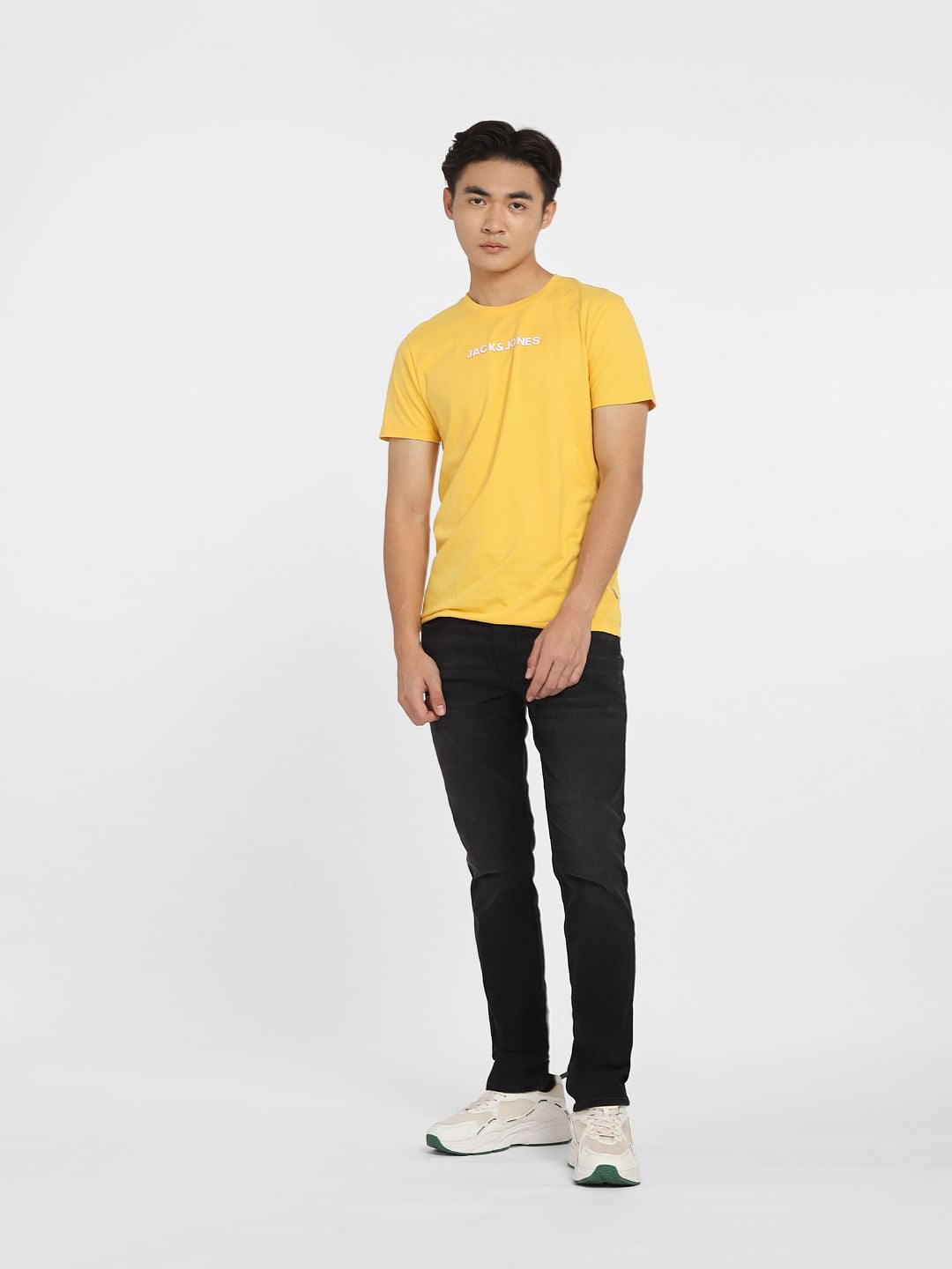 Yellow Logo Print Crew Neck T-shirt