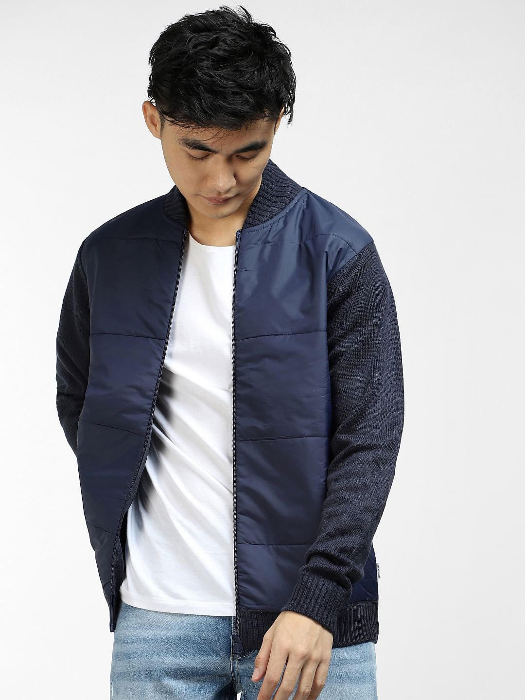 Navy Blue Knit Casual Jacket
