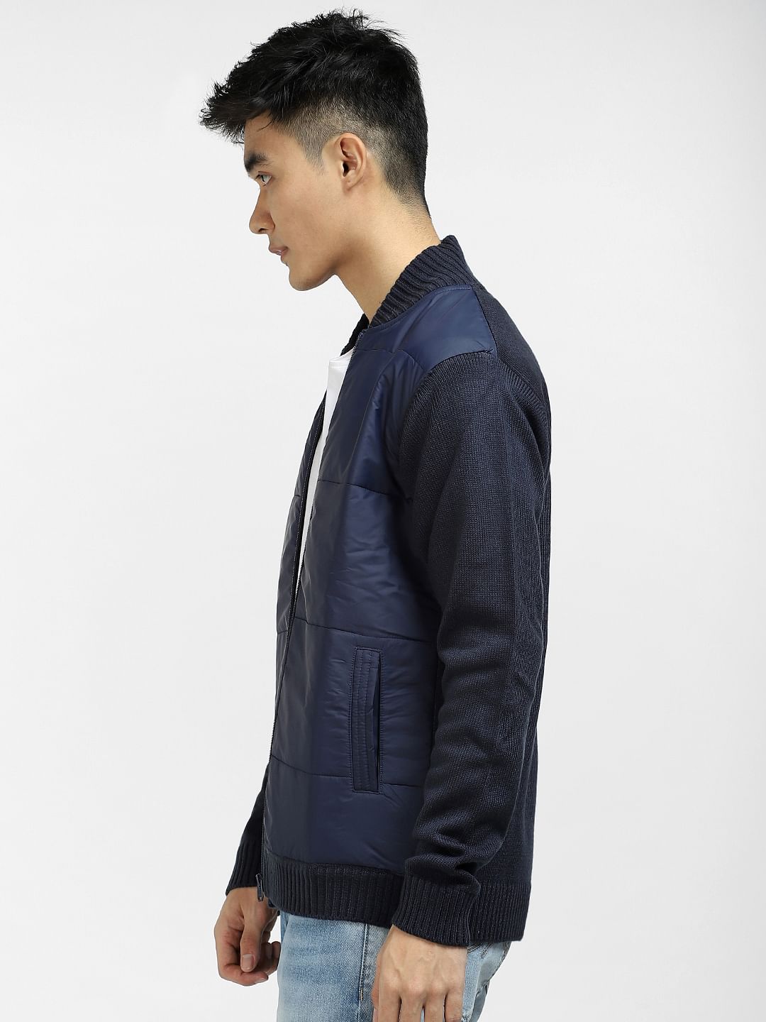 Navy Blue Knit Casual Jacket
