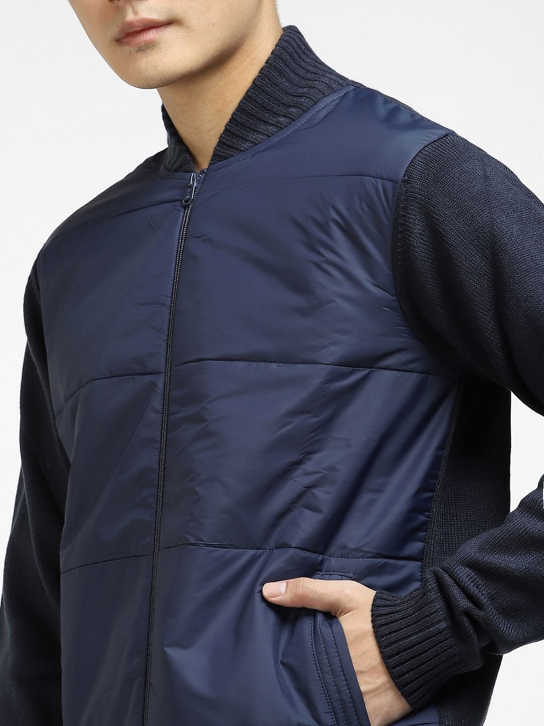 Navy Blue Knit Casual Jacket